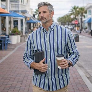 Tommy Hilfiger Mens Medium Button Up Down Work Dress Coastal Beach Shirt